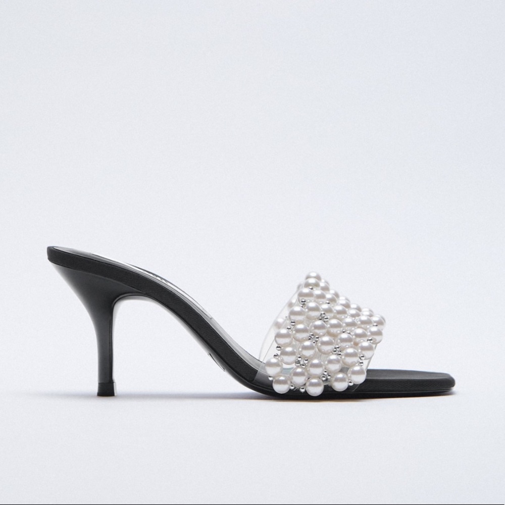 ZARA Pearl Trim Heeled Sandals 10/41